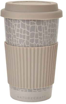 Widdop Naturecraft Animal Themed Ceramic Travel Mug - Stone Elephant Design - 320ML - with Lid and Grip - Travel Mug for Hot Drinks Coffee Tea On The Go