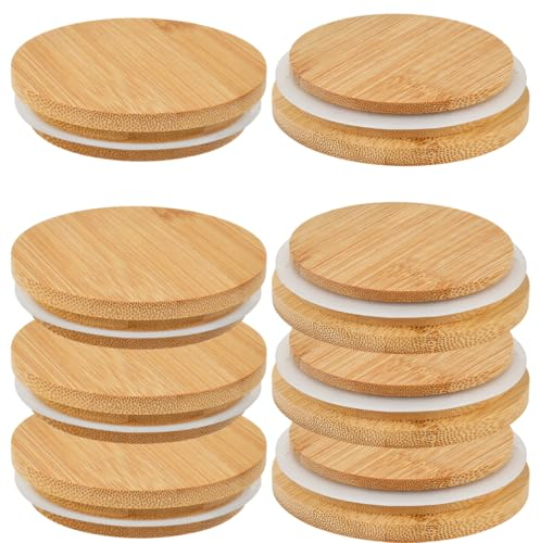 8PCS Bamboo Lids for Gu Puds - Wooden, Reusable, Airtight Glass Storage Can Lids