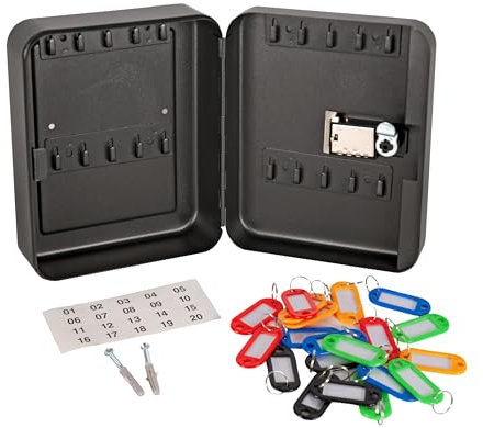 Cathedral Products 20 Schlüssel Kapazität Zahlenschloss Schlüsselschrank | Sicher & Langlebig | Wandmontage mit bunten Schlüsselanhängern und Etiketten