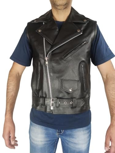 Gilet vera pelle smanicato stile giacca chiodo per moto custom vintage cafè race (IT, Testo, L, Regular, Regular, Nero)