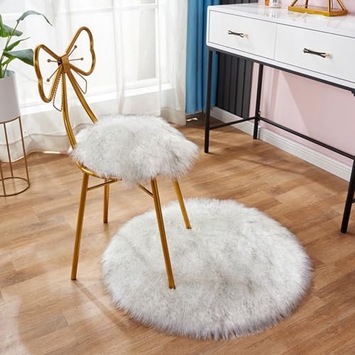 champracer Faux Lammfell Schaffell Teppich,Rund Hochflor Fluffy Teppich Plüsch Wohnzimmer Dicker Teppich,Kunstfell Teppich, Weicher und Flauschiger Teppich Wohnzimmer,Teppich Rund (weiß grau,30cm)