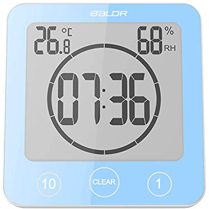 ZONJIE Reloj de baño – Reloj de Ducha Digital Impermeable para baño, con Ventosa, indicador de Temperatura y Humedad, Reloj de Pared táctil (Azul)