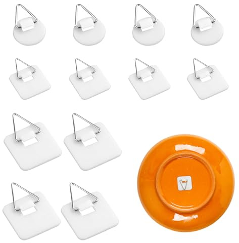 JCUGSBS 12 Piezas Ganchos Adhesivos Invisibles Colgadores de Platos Adhesivos invisibles Soporte para Platos de Pared Colgar Cuadros Sin Agujeros para Colgar Fotos Decoración de Arte Perchas