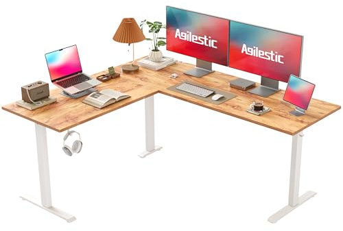 Agilestic L-Shaped Electric Standing Desk – 160 x 140 cm Height-Adjustable Ergonomic Corner Desk for Home Office, Sit-Stand Computer Desk, Light Brown