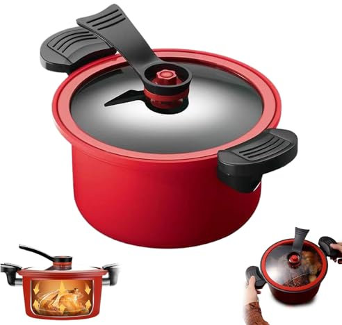 Seattleget Micro Pressure Crock Pot, 3.5L/7L Micro Pressure Crock Pot, Kitchen Vacuum Micro Pressure Stock Pot, Non-Stick Multi-Functional Household Fast Stew Soup Pot (Red,7 L)