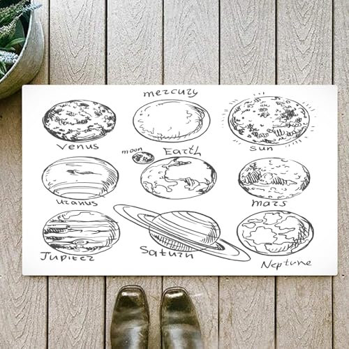 OHJEAJDS Badezimmerteppich rutschfest Badematte 60 x100 cm,Badteppich Saugfähig Weich Maschinenwaschbar für Badezimmer,Gekritzel, Planeten des Sonnensystems, Sonne, Merkur, Erde, Mond