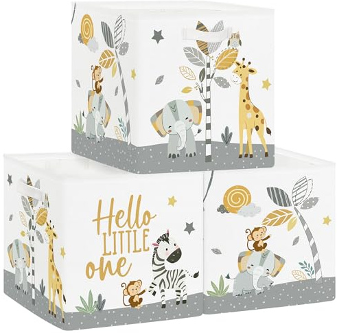 HUUMONSS 30cm Aufbewahrungsbox 3 Stück Tropische Tiere Aufbewahrungskorb Kinder Falt Elefant Giraffe Zebra mit Griffen Aufbewahrungswürfel Organizer für Spielzeug Bücher Kleidung,Affe
