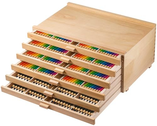 M.J COMFY-LIFE 6-Drawer Art Supply Organizer – Portable Artist Storage Box for Pencils, BrushesPens Pastels | 24 Compartments with Removable Dividers Beechwood Desktop Markers Pens Storage Holds