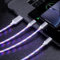 Aiivioll 3-in-1 Flowing LED Charging Cable - Fast USB Charger Cord for iPhone, Samsung, Android Phones, Tablets - Compatible with Micro USB/Type-C/Lightning ((Blue， 1.2m)