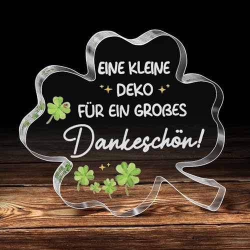 Dankeschön Geschenk Acryl Glücksklee Kleine Danke Geschenkidee für Kollegen | Lehrer, Familie Abschiedsgeschenk Glücksbringer Deko für Büro, Frauen, Männer, Freunde, Glücklich