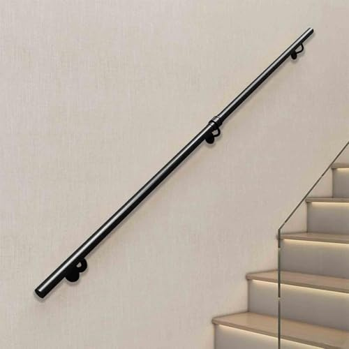 Treppenhandlauf 80cm 1m 1.5m 2m 3.6m 4m 5m Schwarzer Handlauf aus Rundrohr – Sicherheitsstütze 200 kg – Komplettset, Wandmontage Treppengeländer für drinnen und draußen(60cm)