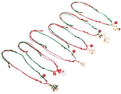 ANDRESLAD Weihnachts Armbänder 6 Stück mit Weihnachtscharms Verschleißfestes Handgelenk Seil Buntes Festival Schmuck für Damen und Party