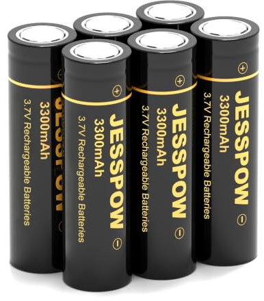 3.7 Volt Rechargeable Battery 18650 Flat top, 6 Pack 3300mAh Battery High Power Lasting Long for Headlamp, LED Flashlight, Electronic Devices etc