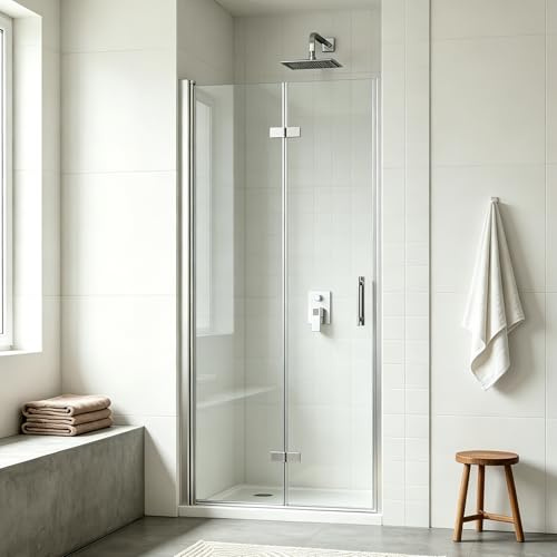 VEETEDOORA Nische Duschtür Faltbar 100 cm, Höhe: 195 cm, Verstellbereich 99–101 cm, Nischentür Dusche mit Falttür aus 6 mm ESG Nano-Glas, Duschabtrennung Faltbar, Rahmenlos Duschwand, ohne Duschtasse
