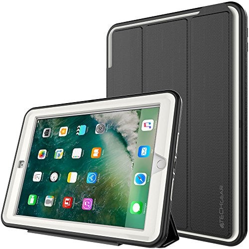 TECHGEAR D-Fence Funda Compatible con el iPad 9.7 2018/2017 - Funda Protectora Delgada Resistente al Impacto - Carcasa Niños Escuelas Constructores Trabajadores (Gris)