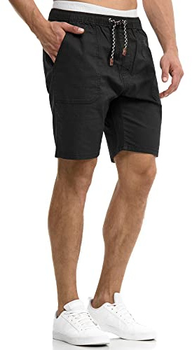 Indicode Herren Stoufville Chino Shorts mit 4 Taschen aus 98% Baumwolle | Bermuda Sommershorts für Männer Black, S