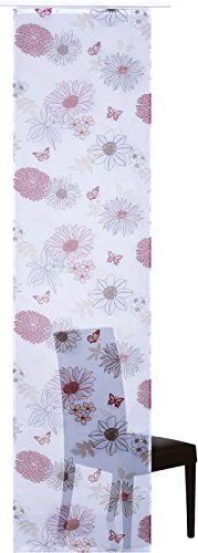Gardinenbox.eu Schiebevorhang, mit Klettband, Farbe Weiss, Rot, Design Flower-Mix, Blumen, Transparent, Waschbar, Maße HxB 245x57 cm