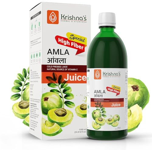 Krishna's Special Amla High Fiber Juice - 1000 ml | Fresh cold pressed Amla Juice | Helps Boosts Skin and Hair Health | Helps Detox | Rich in Vitamin C | Natural Immunity Booster