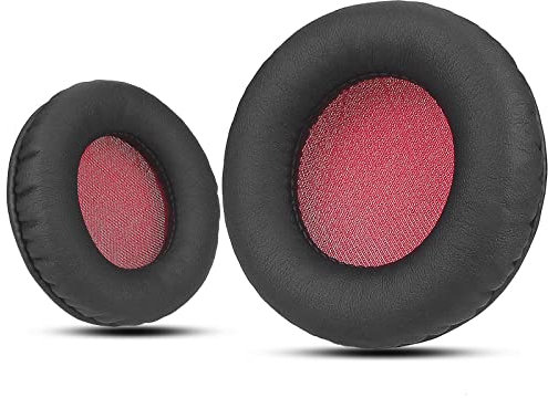 Krone Kalpasmos 75 mm Ohrpolster für Audio Technica ATH-S200BT/Sony MDR-NC6/AKG/JVC On-Ear-Kopfhörer, schwarzes Protein-Leder, rote Anti-Staubmatte, Ohrmuscheln (schwarz und rot)