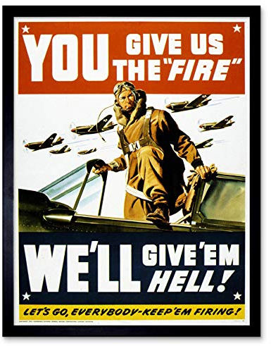 Wee Blue Coo Propaganda War Wwii USA Pilot Fighter Jet Art Print Framed Poster Wall Decor Kunstdruck Poster Wand-Dekor-12X16 Zoll