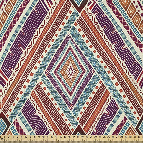 ABAKUHAUS Stammes Microfaser Stoff als Meterware, Diagonal Ethno-Muster, Deko Basteln Polsterstoff Textilien, 2M (230x200cm), Lila und Teal