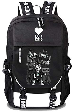 WANHONGYUE Undertale Spiel Cosplay Rucksack Schultasche Laptop Backpack mit USB-Ladeanschluss Schwarz / 13