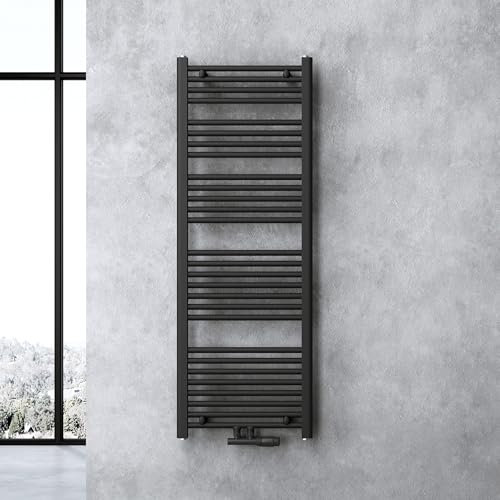 Sogood Radiateur de Salle de Bain Sèche-Serviette 140x50cm Radiateur Tubulaire Vertical Chauffage à Eau Chaude Gris-Noir