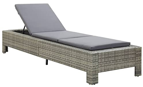 vidaXL Sonnenliege mit Auflage Liege Lounge Gartenliege Relaxliege Liegestuhl Rattanliege Rattanmöbel Gartenmöbel Grau Poly Rattan