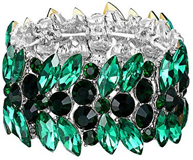 EVER FAITH Damen Stretch Armband Marquise Kristall Art Deco Armkette für Hochzeit Party Grün Silber-Ton
