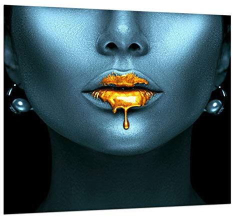 TMK Protection anti-éclaboussures en verre trempé pour crédence de cuisine - 65 x 60 cm - Verre décoratif avec ruban adhésif autocollant - Paroi arrière en verre de cuisine - Femme bleue
