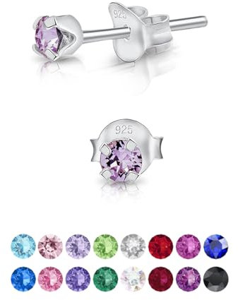 Punto Luce Orecchini Viola Donna Argento 925 - 3 mm Piccoli Lobo Colorati
