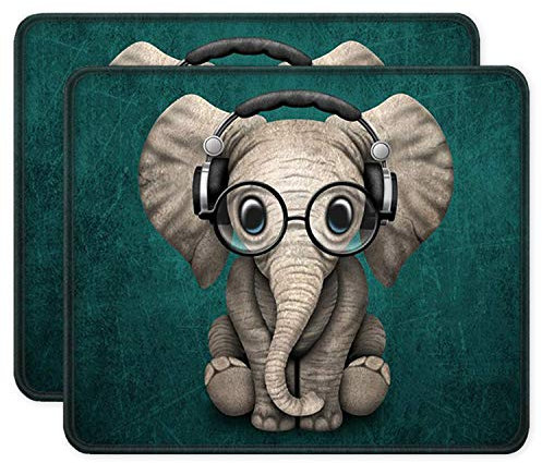 Auhoahsil Mouse Pad [2-Pack] Stitched Edge Premium-Textured Mouse Mat Waterproof Non-Slip Rubber Base Rectangle Mousepad for Laptop Computer PC Gaming Office 11.8 x 9.85 inches, Cute Elephant