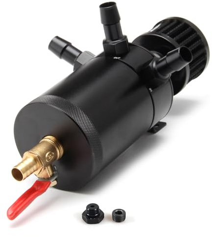 WENJTP Kit serbatoio universale per auto da 150 ml, serbatoio compatto con 3 porte, separatore d'olio a 3 porte, 2 ingressi, 1 uscita, nero con filtro di sfiato + valvola di scarico