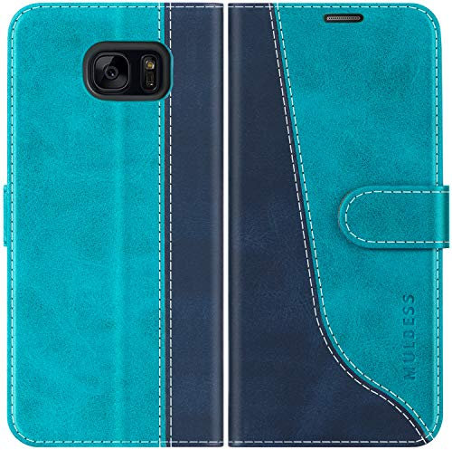 Mulbess für Samsung Galaxy S7 Edge Hülle, Handyülle Leder mit Kartenfach, Klapphülle mit Magnetverschluss, Flip Case Etui Handytasche Schutzhülle, Stilvoll Mint Blau