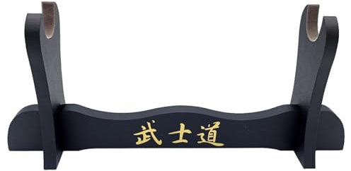 Glac Store® Espositore Supporto Piedistallo 1 Posto Velluto Grigio Scuro Scamosciato da Tavolo per Katana tipo Ultimo Samurai Miyamoto Musashi in Legno Scritte Giapponese e Ricambio