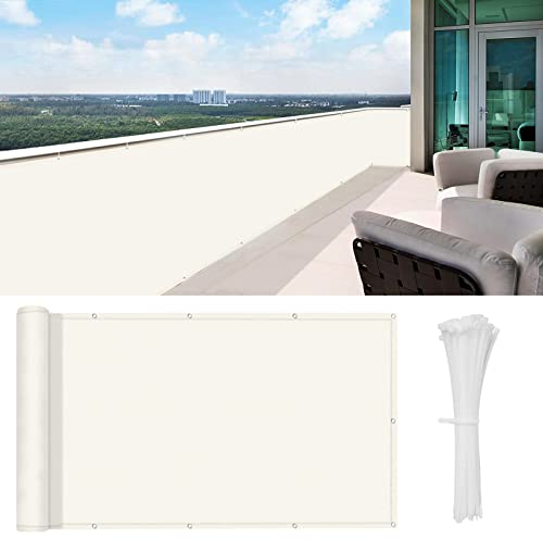 HENG FENG Brise Vue Balcon 90x300cm PES, Pare-Exterieur Cache Occultant pour Terrasse, Résistant à l'eau et aux UV, Beige