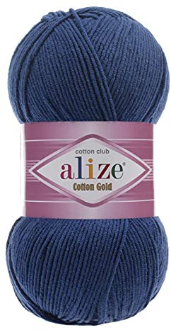 100g Strickgarn Alize Cotton Gold Uni Klassikgarn Häkelgarn Strick-Wolle Farbwahl, Farbe:279 nachtblau