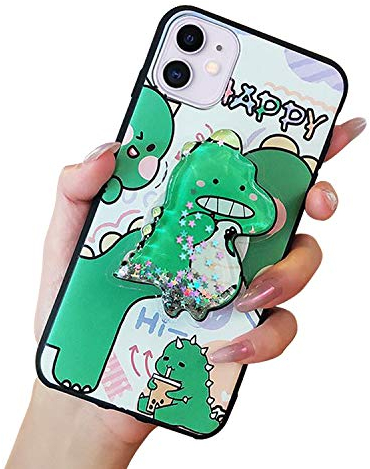 Handyhülle Kompatibel mit Apple iPhone XR Hülle Cute Weiche Silikon Gel Kratzfest Schutzhülle mit Glitzer Flüssig Flexible TPU Interessante Ständer Cover Case für Mädchen(Dinosaurier)