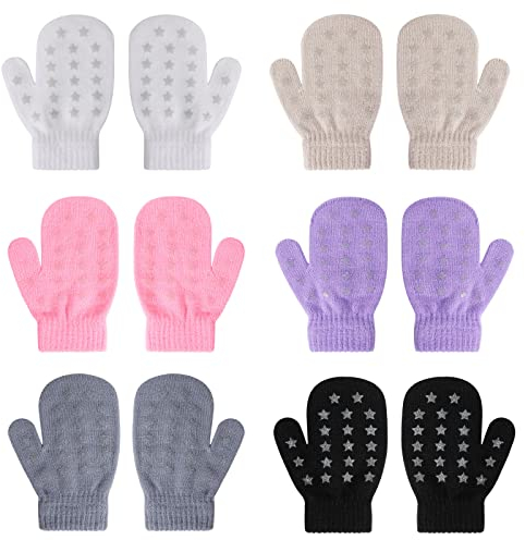 QKURT Kleinkind-Fäustlinge, 6 Paar Winter-warme Strick-Streifen-Handschuhe Baby-Stretch-Fäustlinge für Jungen und Mädchen, 1-3 Jahre alt