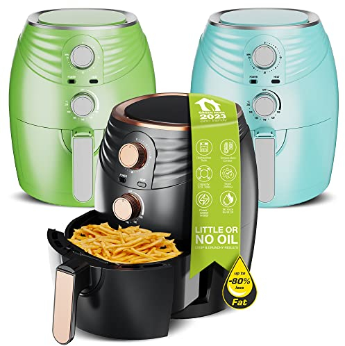 TurboTronic/Heißluftfritteuse / 3,5L / schwarz, grün. türkis / 1200W / Airfryer mit Timer bis 30 Minuten, Öl-und Fettfrei, 100-200°C, Cool-Touch, Retro-Design (Türkis)
