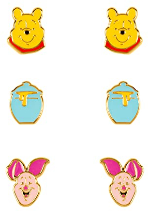 Disney Winnie The Pooh SF00469YL Ohrring-Set, Gelb, Rosa und Blau, Einheitsgröße, Messing, Kein edelstein