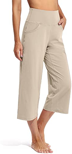 Promover Yogahose Damen Weites Bein Caprihose Damen Sommer Sommerhose Leicht 3/4 mit Taschen Sporthose Freizeithose