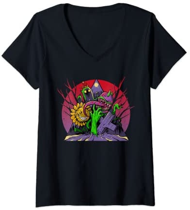 Womens Zombies and Plants V-Neck T-Shirt