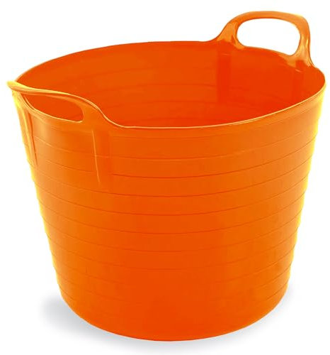 Neat Plastics 42L Flexi Tubs 1 Pack - Versatile Large Garden Tubs with Handles, Handy Builders Buckets Heavy Duty, Ideal Bath Bucket & Flexi Bucket, Durable Flexible Buckets for Home & Garden (Orange)