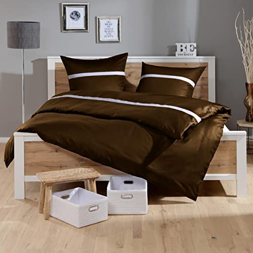 Lorena Uni Mako-Satin Bettwäsche Classic Blende Kaffee, 1 Bettbezug 135 x 200 cm + 1 Kissenbezug 80 x 80 cm