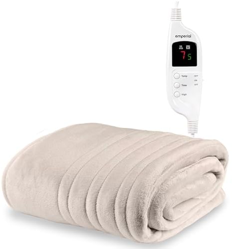 Emperial Luxury Heated Blanket | Electric Blanket | Extra Large Heated Throw with Digital Remote, 9 Heat Settings & 9hr Timer, Machine Washable Fleece - 160cm x 130cm (Cream)