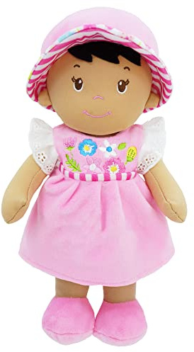 June Garden 12 Soft Dolly Malorie - Stuffed Soft Baby Doll Gift for 1 2 3 Year Old Girls - Pink Dress