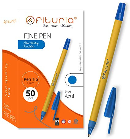 Bolígrafos de Punta Fina, Color Azul, Caja de 50 Unidades, Punta 1mm Precisión y Detalle, Ideal para Diferentes Entornos como la Oficina, el Hogar y la Escuela (Caja 50 uds. Azul)