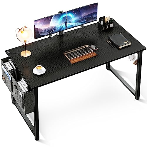 ODK Schreibtisch Schwarz 120×48×73.5cm Computertisch Bürotisch mit Kopfhörer Halter und Aufbewahrungstasche, Kleiner Schreibtisch Arbeitszimmer Holz PC Tisch Officetisch für Home, Office