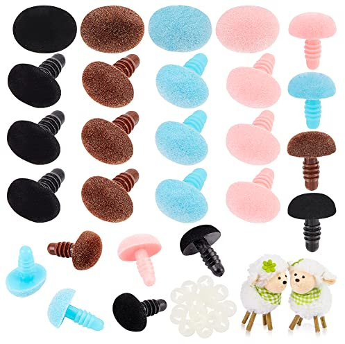 PandaHall Beflockung Sicherheitsnasen, 24 Sets Ovale Nasen Basteln Amigurumi-Nasen Rosa Schweinenase Samt Gefüllte Tiernasen mit Unterlegscheiben für Teddybär Plüschtiere Machen Reparieren